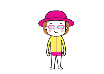 徹底的に紫外線防止をして泳ぐ子ども