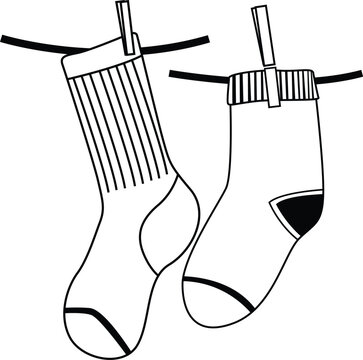 hanging socks black and white clip art preview
