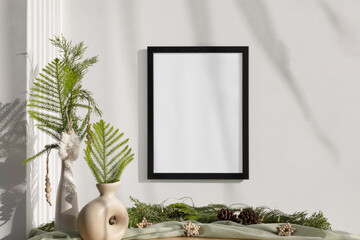 Black frame mockup on wall 