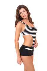 Obraz premium slender woman in swimsuit on white background