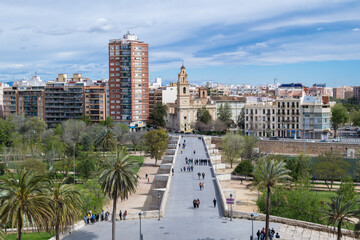 Fototapeta na wymiar View of the Serranos bridge from the Serrano towers in Valencia. Valencia - Spain