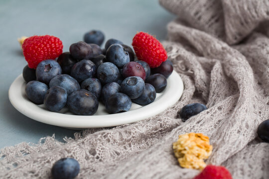 close-up image of blueberries and raspberries