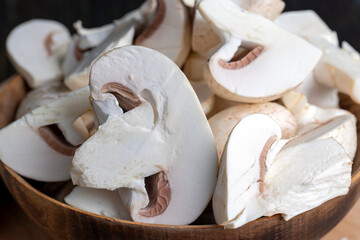 Sliced mushrooms on a board