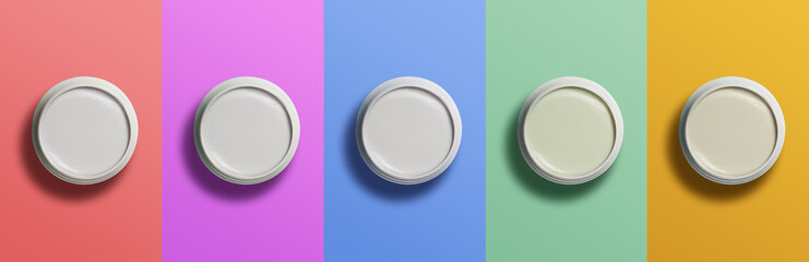 Generative AI illustration of facial creams in jars on multicolored background