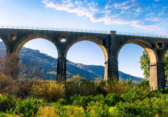 bridge with big arc and columns it traditional italian vintage style of architecture with...