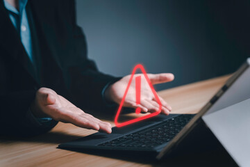 System hacked warning alert, Cyber attack on computer network. Cybersecurity vulnerability, illegal connection, Malicious software, data breach, virus and cybercrime. compromised information concept.