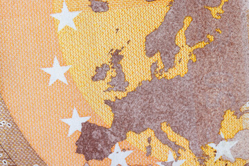 European cash banknotes with a face value of 50 euros in