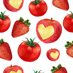cute apple tomato strawberry watercolor pattern