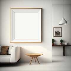 Obraz na płótnie Canvas Blank picture frame mockup on wall in modern interior. Quadro em branco para montagem. GENERATIVE AI