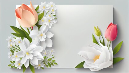 Watercolor Blank greeting card template with beautiful flowers around. Mother's day template with copy space - Generative AI