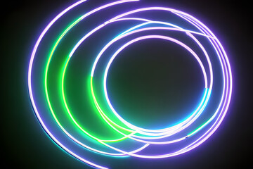 Fototapeta premium Wall green violet and blue circle neon light background and backdrop.