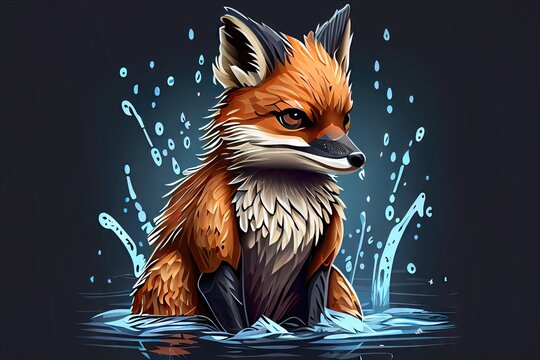 ai generated image of a fox in water, generative ai mascot for a logo