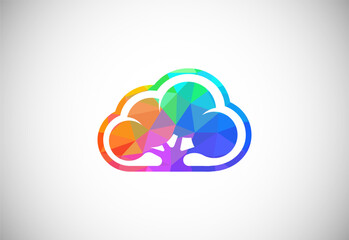 Polygonal low poly cloud computing logo. Colorful abstract triangles style cloud icon.