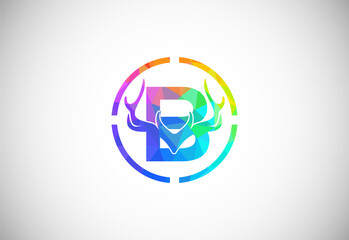 Letter B with deer antlers in target shape. polygonal style logo, Hunting inspirations symbol for corporate business identity