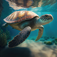 Fototapeta premium sea turtle swimming in water