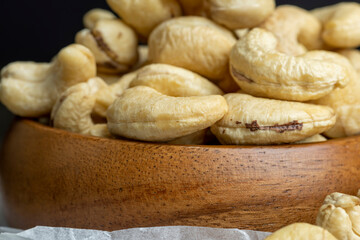 Hard roasted and peeled cashew nuts on the table