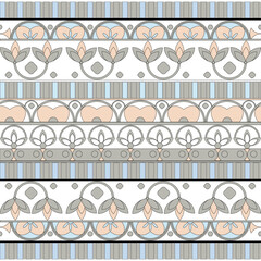 Pattern with a stylized ethnic pattern in pastel colors. Seamless pattern. Ornament of geometric shapes. Repetitive motif.