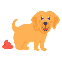 Dog diarrhoea or watery faeces concept, unhealthy puppy vector color icon design, Pet and Vet symbol, Animal Shelter sign, four legged friends stock illustration 