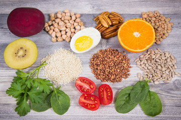 Healthy nutritious products or ingredients as source natural vitamin B9, dietary fiber and other minerals