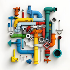 pipes and valves white background