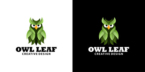 Green owl leaf gradient cartoon logo template