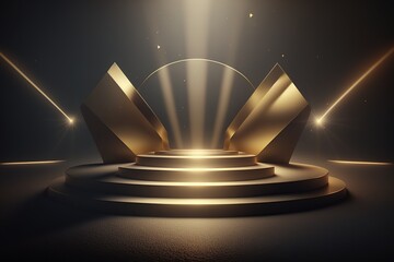 Golden stage. Gold royal awards podium with steps. Ai.  Elegant shine modern luxury background - obrazy, fototapety, plakaty