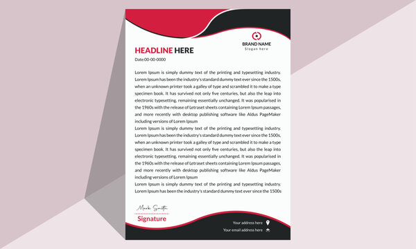 modern creative corporate letterhead design in red  Professional business letterhead design - Powered by Adobe