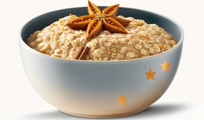  a bowl of oatmeal with an orange star on top.  generative ai