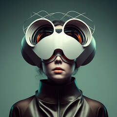 Portrait of a female wearing futuristic clothing and VR headset. Created using Generative AI