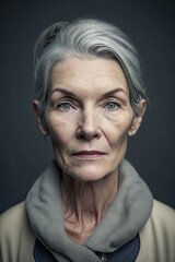 Obraz premium Face portrait of a serious caucasian woman looking to camera.