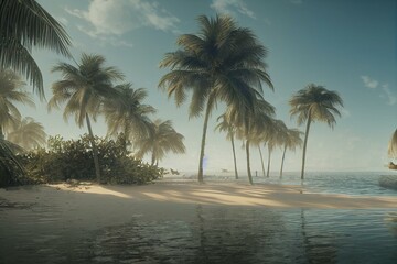 Obraz na płótnie Canvas Insel mit Strand und Palmen im Ozean, generative AI