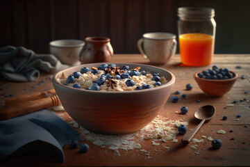 Obraz na płótnie Canvas Oatmeal with blueberries, generative AI