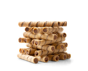 Crispy wafer rolls on a white background.