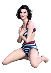 3D Rendering Pinup Girl on White