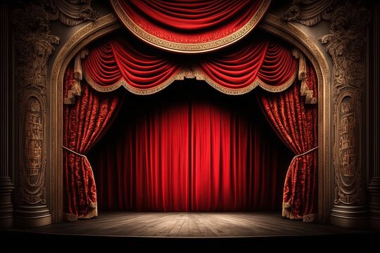 Red Curtains on Magic Theater Stage Spotlight Show