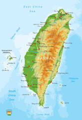 Taiwan highly detailed physical map - 574352895