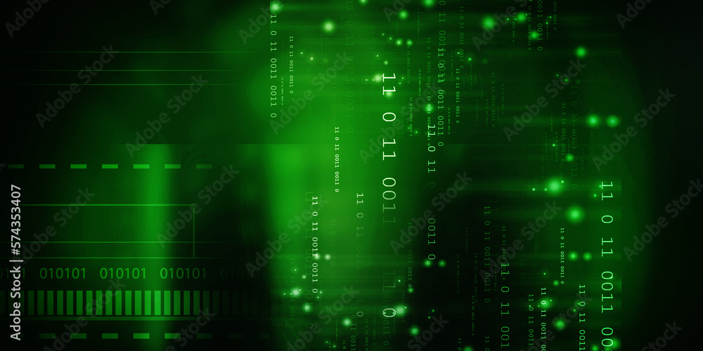 Poster 2d illustration abstract digital binary data on computer screen