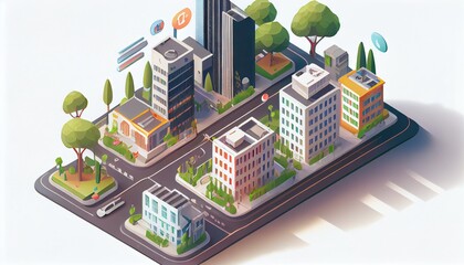 Smart city, techno mega city, iot. Background for tech titles , news headline. Green city. Generative AI	
