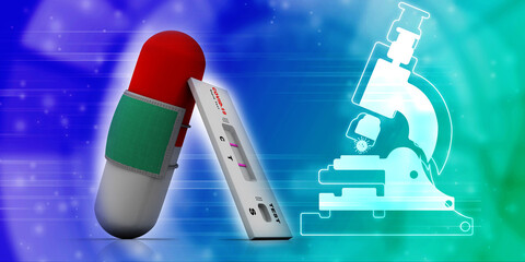 3d rendering healthcare medical tablets protected mask near pregnancy test kit