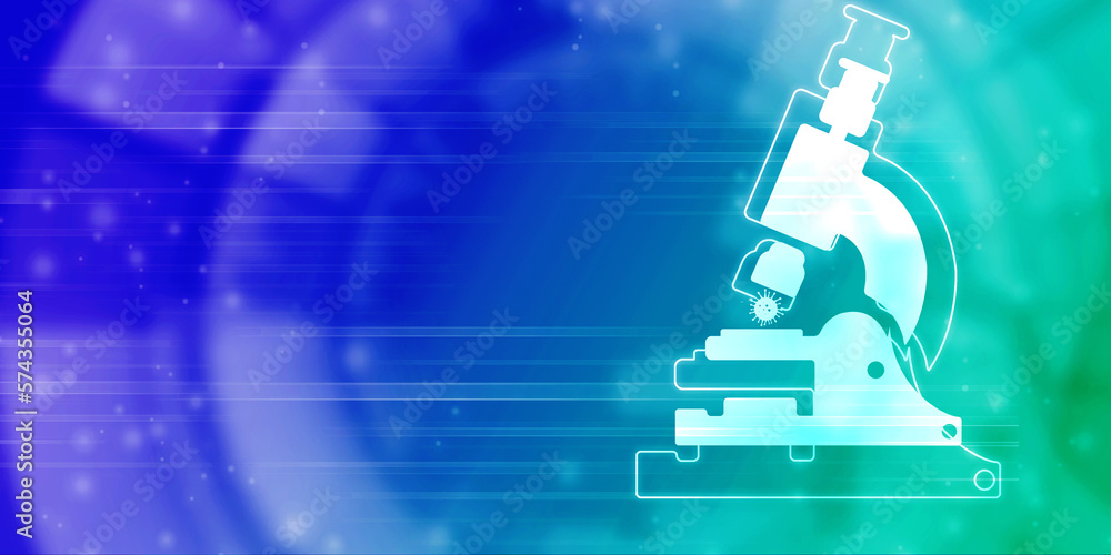 Aufkleber 2d rendering virus testing microscope with medicine bottle