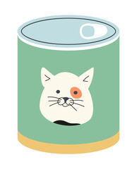 Cat and dog food vector. Canine cans, conserve of feline food . Pet shop assortment. Vitamines for home animals. Feeding colorful plate. Bowl with food for pets.