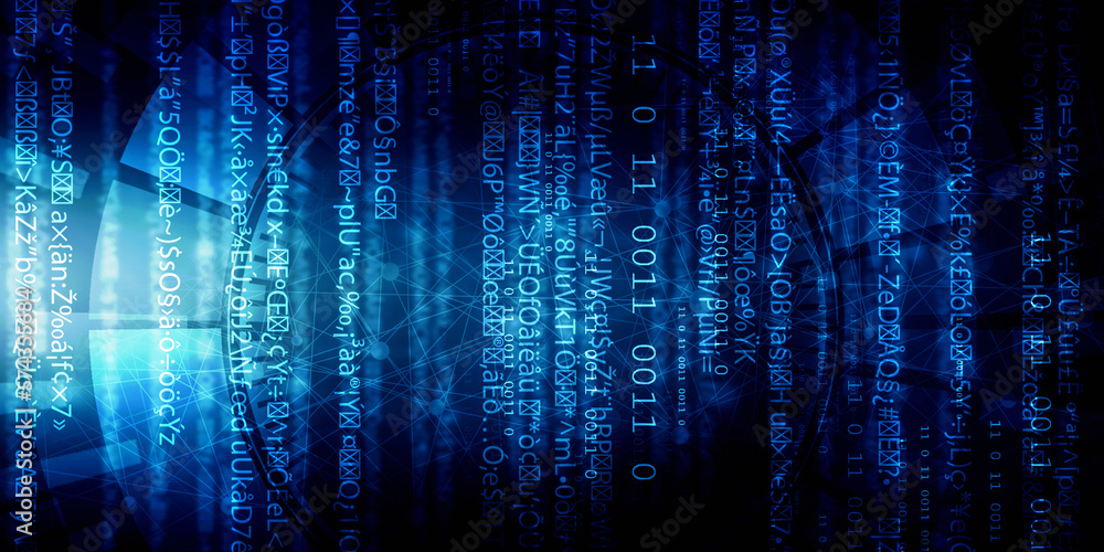 Poster 2d illustration abstract digital binary data on computer screen