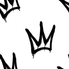 Seamless pattern of sprayed crown with overspray in black over white. Vector illustration template