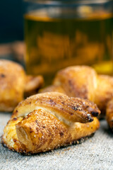 Bagels made of cottage cheese dough stuffed with cottage cheese and raisins