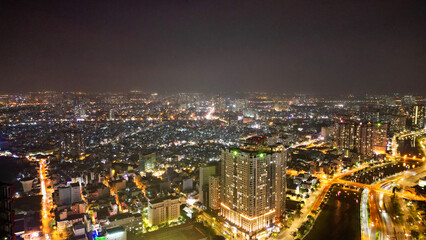 Fototapeta premium Landmark81-Saigon-Vietnam Ho Chi Minh City at Light and Dark- Drone Shots-Sky shots- Sky pictures