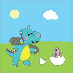 Dragon Welcomes Baby Dragon Illustration