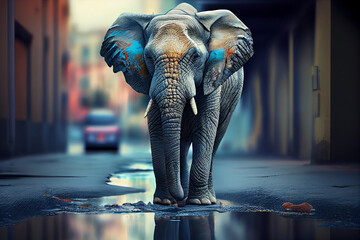 Beautiful photo elephant, natural background. Generative AI technology.
