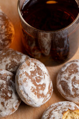 Powdered sugar gingerbread on the table