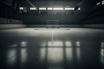 Hockey ice rink sport arena empty field - stadium. Generative AI