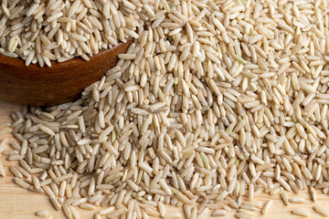 Unprocessed healthy dark rice, close up